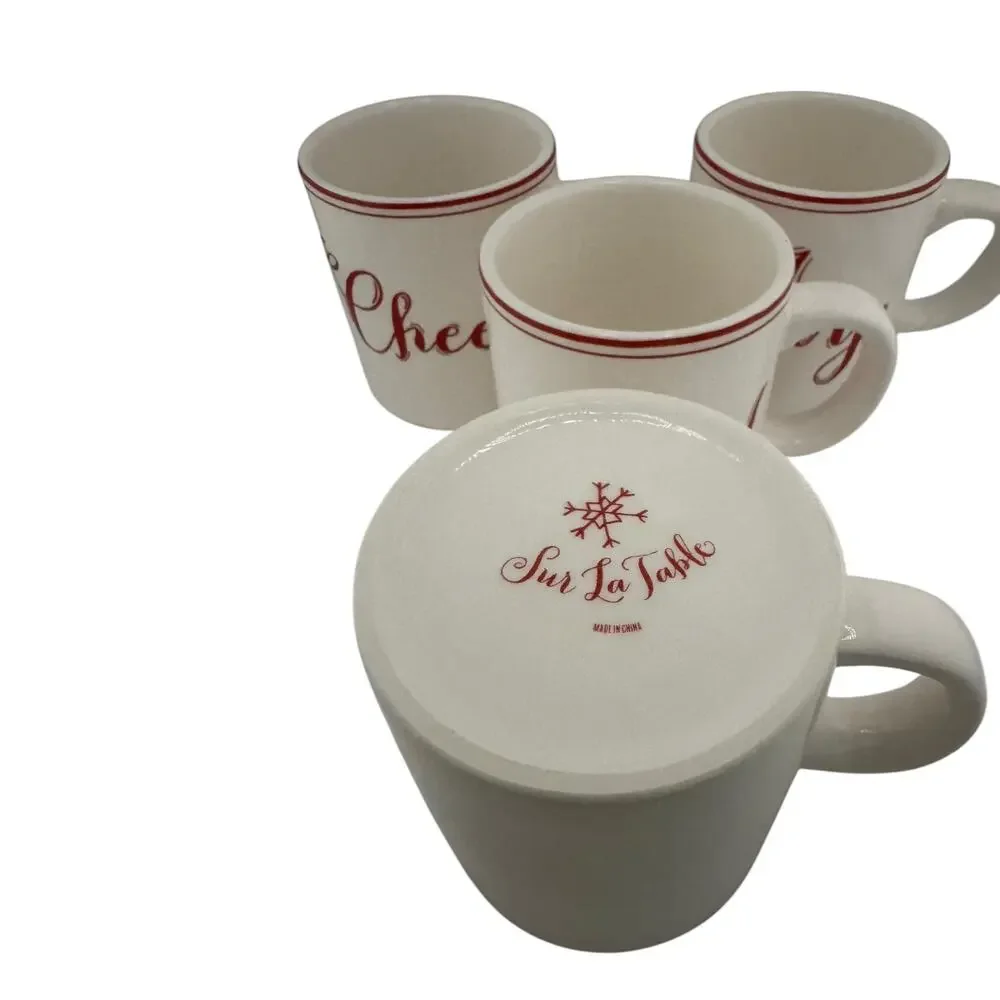 Sur La Table Holiday Christmas Joy Noel Cheers Let It Snow Mugs Set Open Box